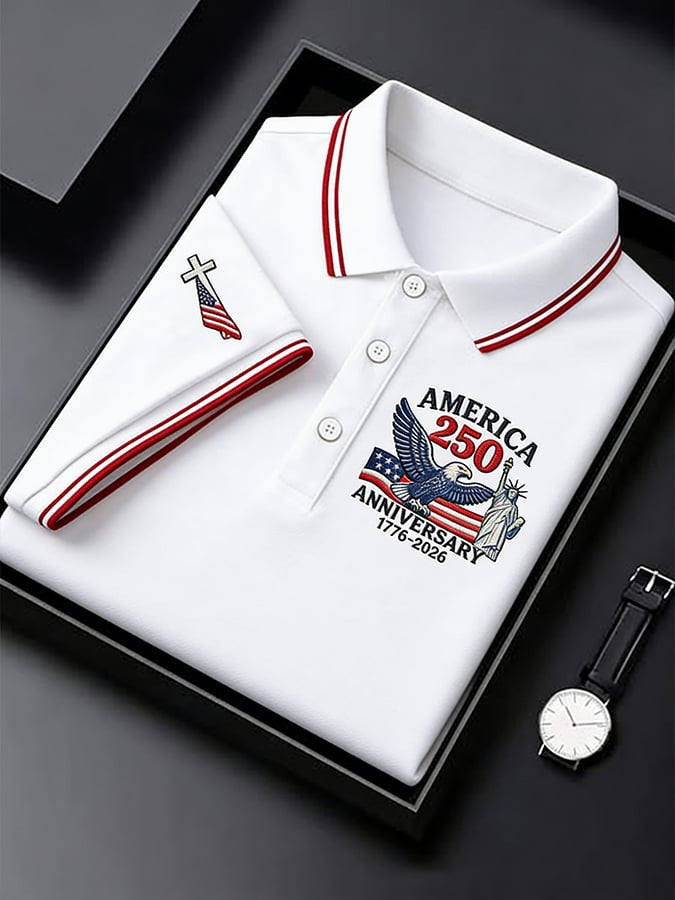 Retro 250th Anniversary Of The United States Cross Print Polo Shirt 4Th Of July Clothing Men's - Merchluma
