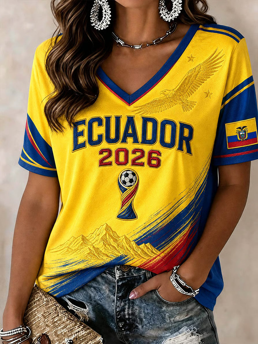 Ecuador 2026 World Cup V-Neck Shirt Women's Ecuador Football Merch Best Gifts For Supporters - Merchluma