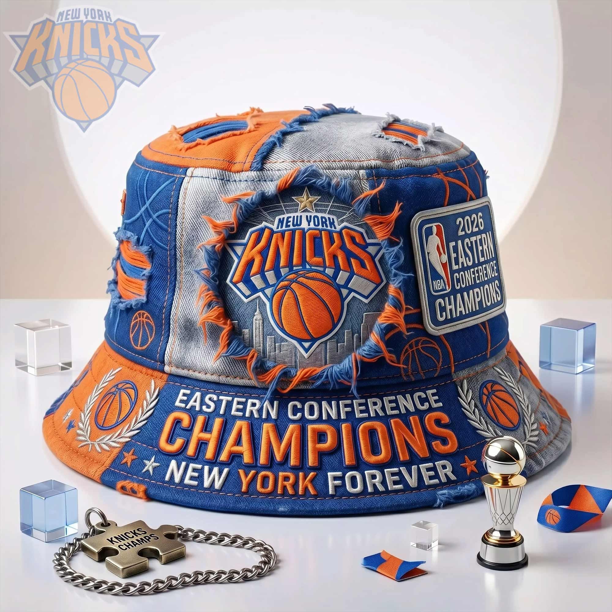 New York Knicks Final Merch Knicks 2026 Eastern Conference Finals New York Forever Bucket Hat - Merchluma