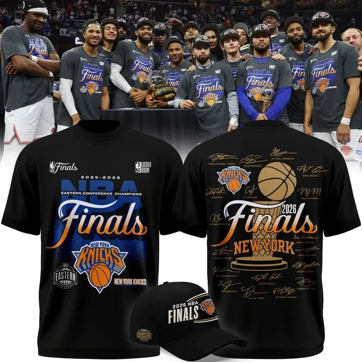 NY Knicks 2026 Eastern Conference Champions Locker Room T-Shirt Team Signatures Finals Merch - Merchluma