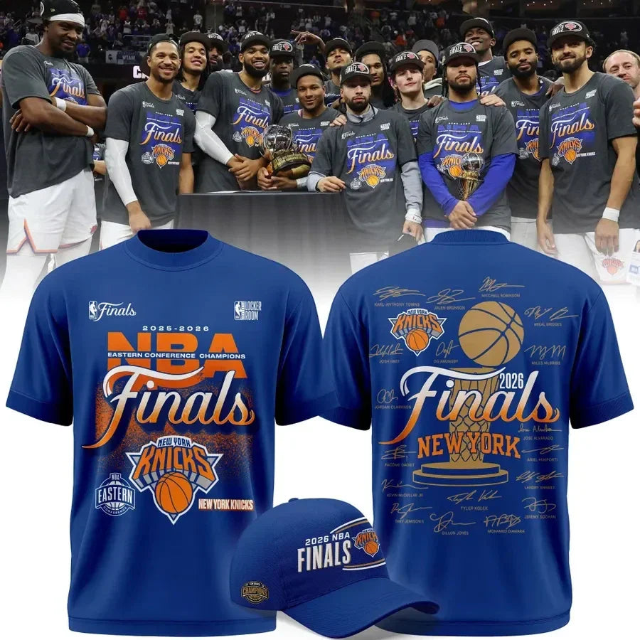 NY Knicks 2026 Eastern Conference Champions Locker Room Team Signatures T-Shirt Finals Merch - Merchluma
