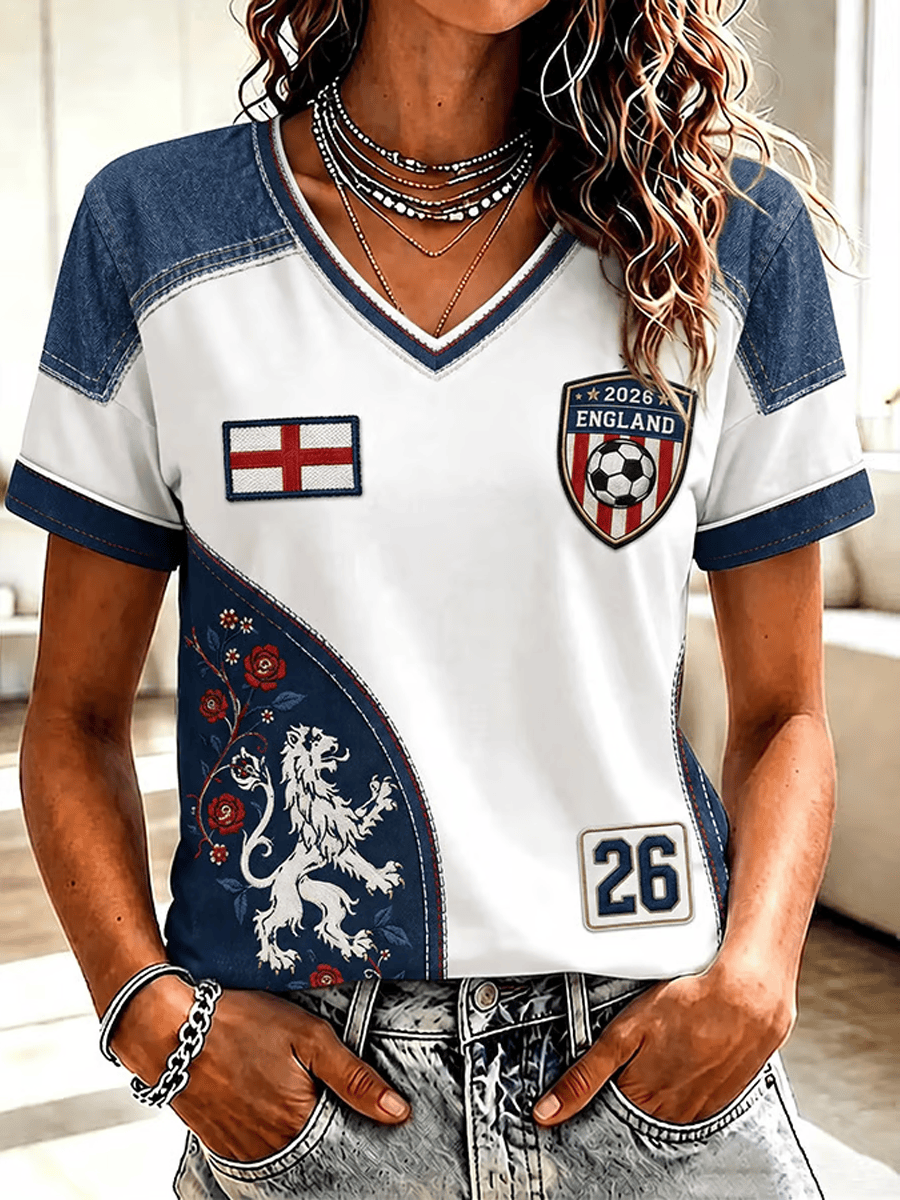 England FIFA World Cup 2026 V-Neck Shirt Game Day Attire UK Football Fan Gifts For Her - Merchluma