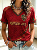 Portugal FIFA World Cup 2026 V-Neck Shirt Game Day Outfits Portugal Football Fans Gift For Her - Merchluma