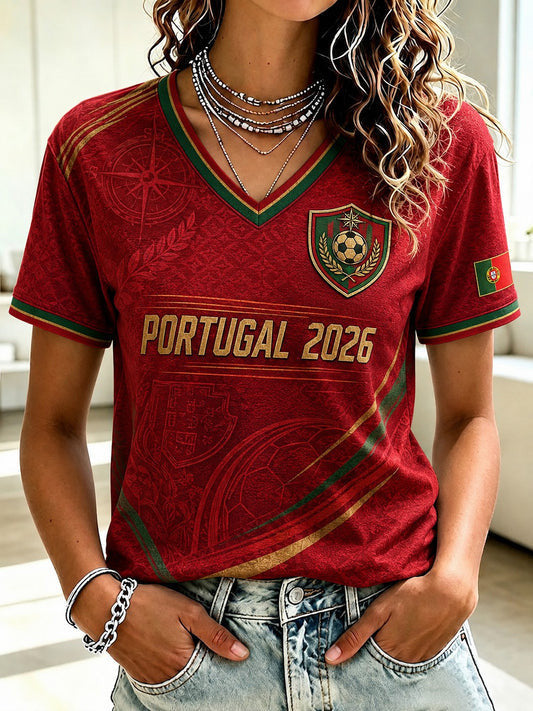 Portugal FIFA World Cup 2026 V-Neck Shirt Game Day Outfits Portugal Football Fans Gift For Her - Merchluma