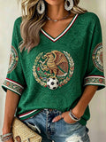 Mexico FIFA World Cup 2026 Long Sleeve V-Neck Shirt Game Day Attire Football Fan Gifts For Her - Merchluma