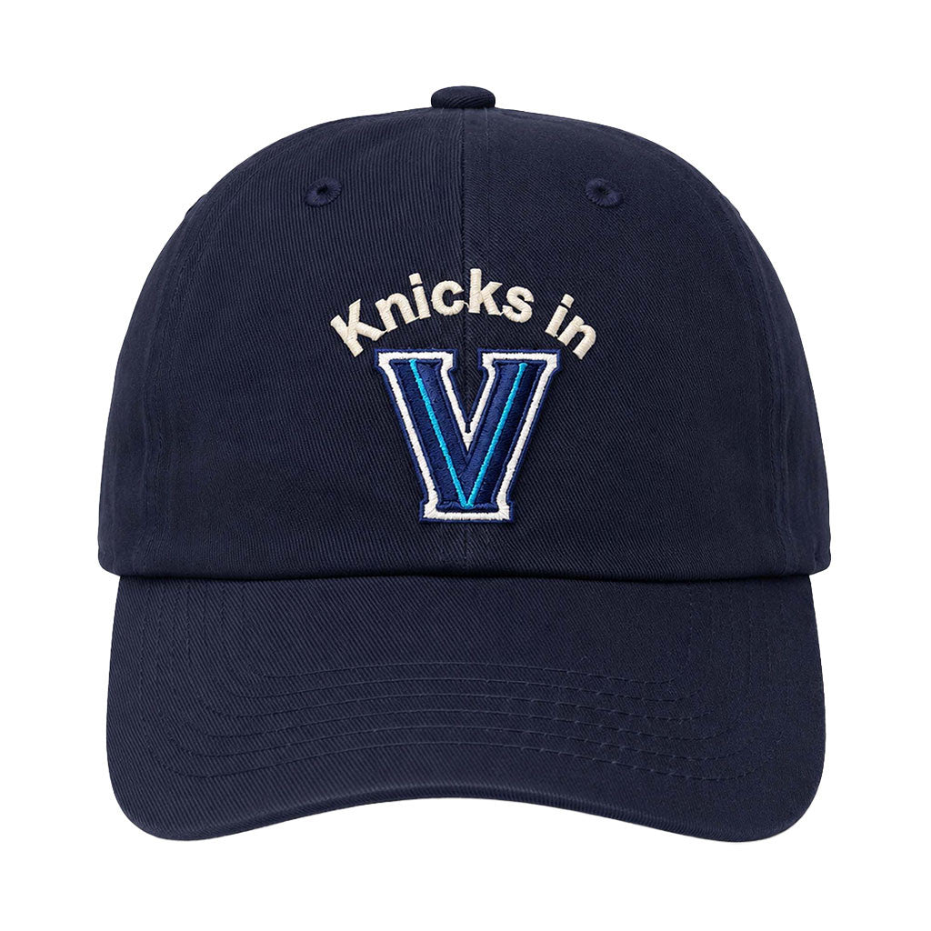Villanova Knicks Hat 2026 Knicks In V Hat Embroidered New York Knicks Champions Merch Navy - Merchluma