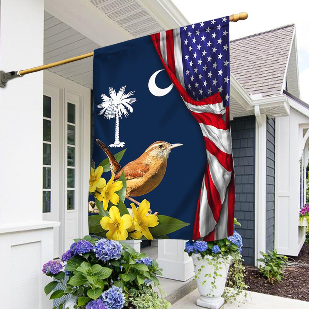 Celebrating USA 250 Carolina Wren Bird Flag 4Th Of July Patriotic Home Decor - Merchluma