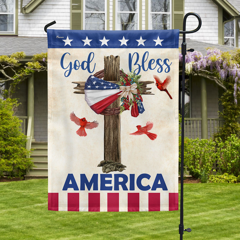 Celebrating USA 250 Christian Cross American Wreath Flag God Bless America Home Decor - Merchluma