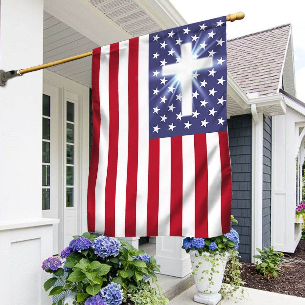 Celebrating USA 250 Flag Christian Cross American Flag Patriotic Home Decor - Merchluma