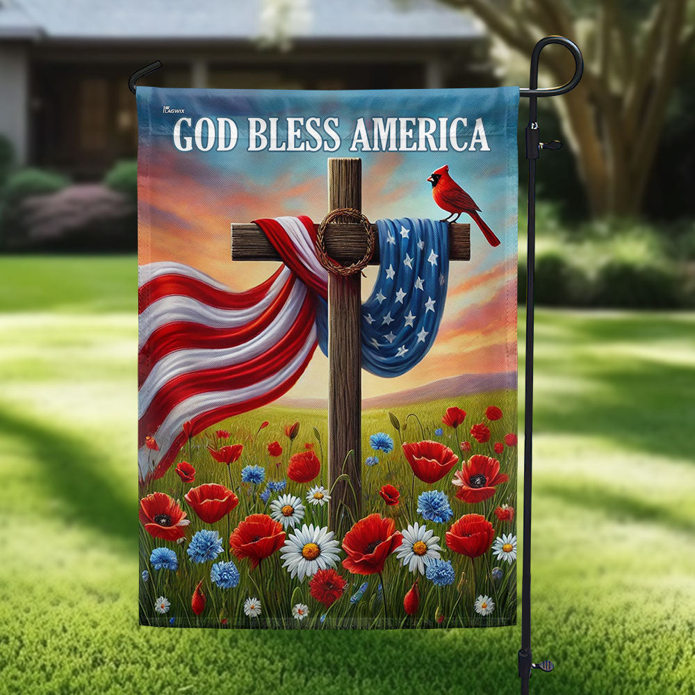 Christian Cross Independence Day Flag God Bless America Home Decor - Merchluma