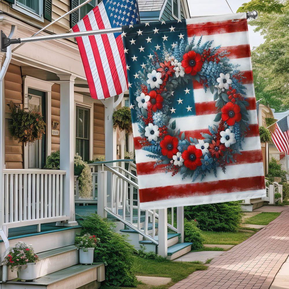 Floral Wreath 4th Of July American Flag 4th Of July Flag Patriotic Home Decor - Merchluma