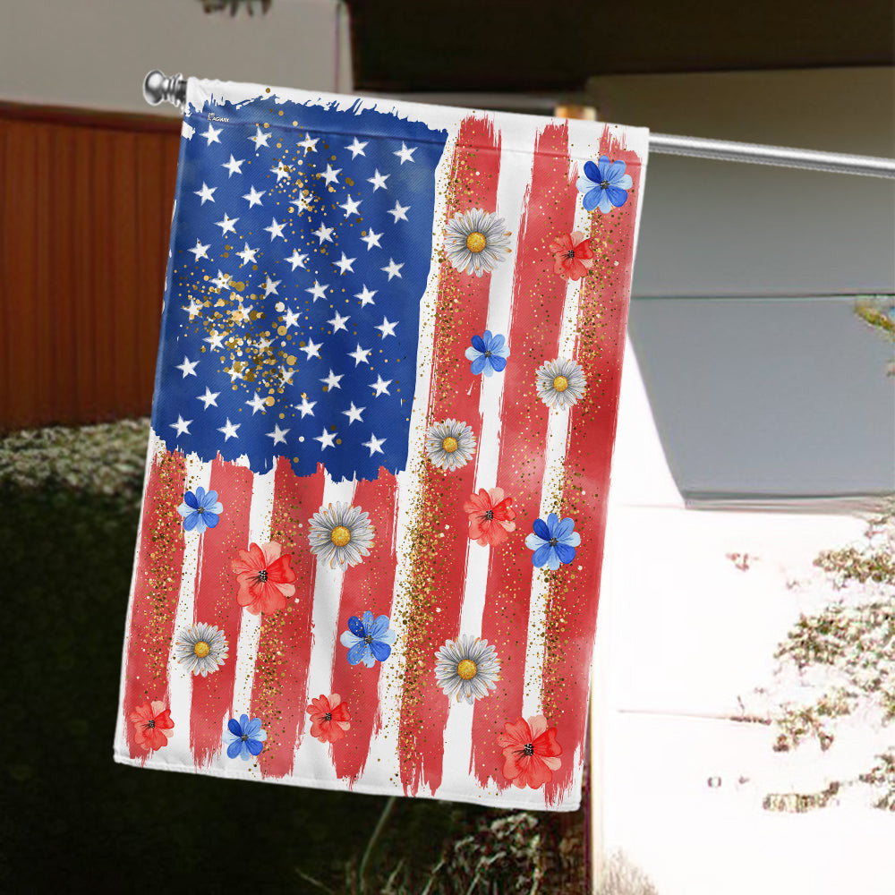 Flower Brushstroke America 4th Of July Flag 4th Of July Flag Patriotic Home Decor - Merchluma