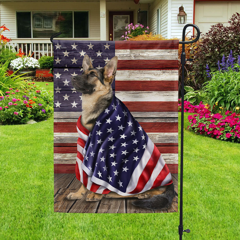 German Shepherd American Flag Fourth Of July Patriot Garden Decoration - Merchluma