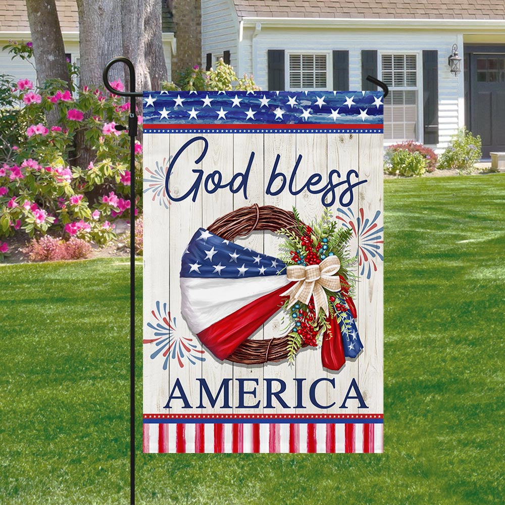 God Bless America Flag 4th Of July American Wreath Flag Home Decor - Merchluma