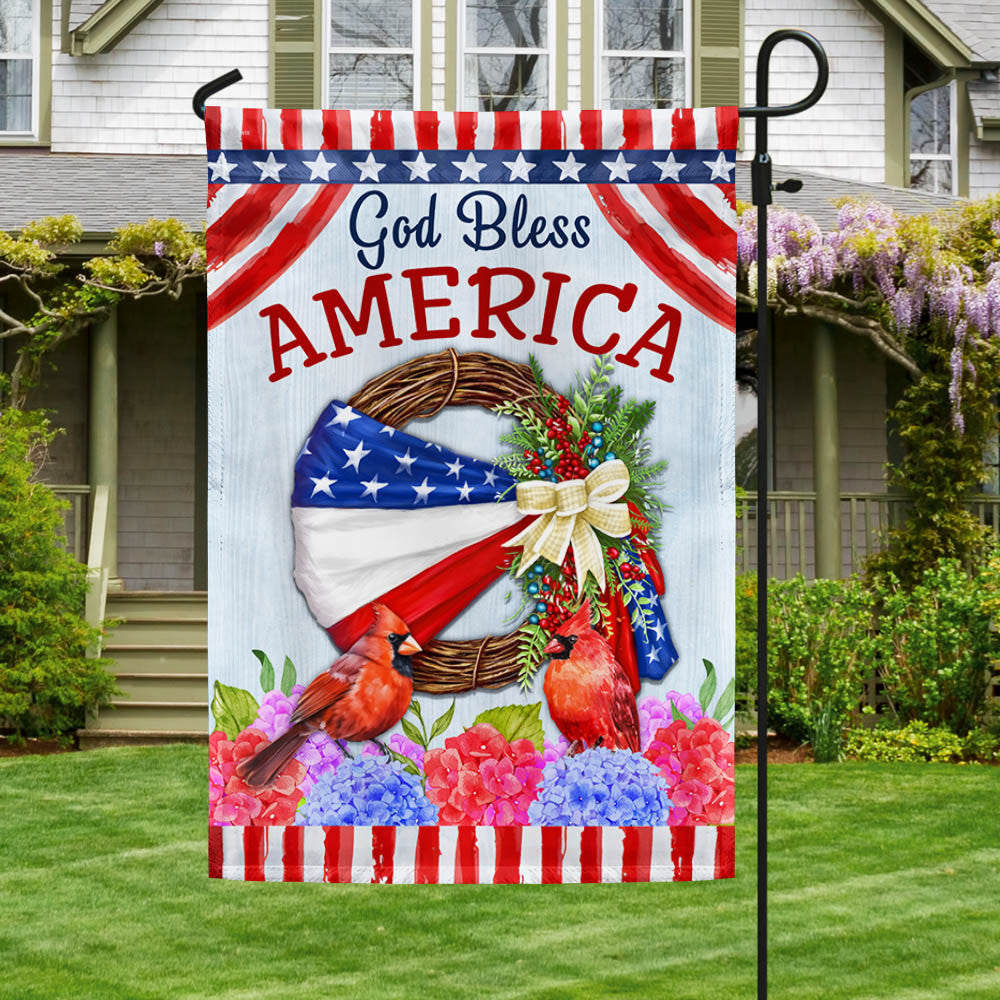 God Bless America Wreath Flag 4th Of July Flag Patriotic Garden Decorations - Merchluma