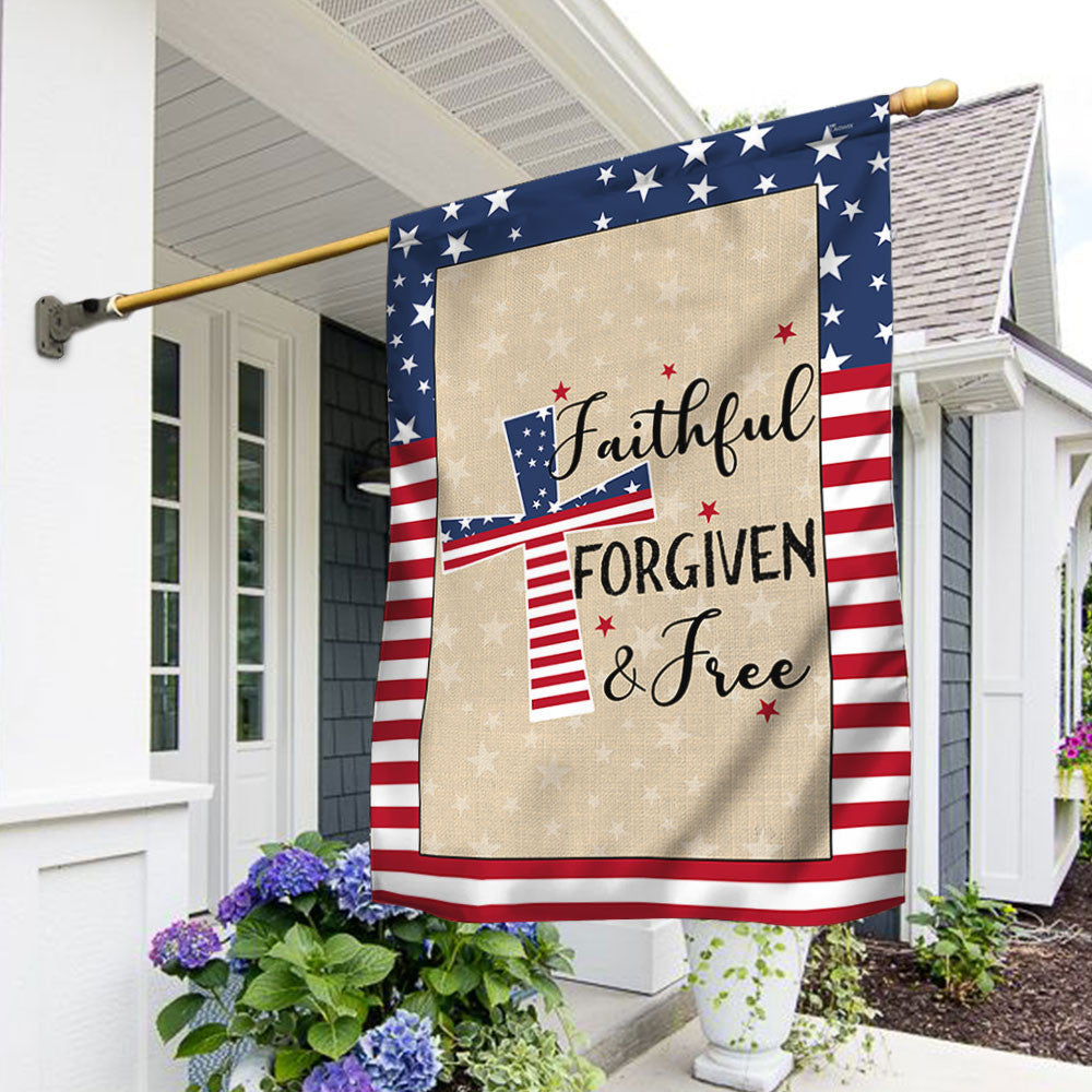 USA 250 Years Of Freedom Flag Faithful Forgiven And Free Flag Patriot Garden Decor - Merchluma