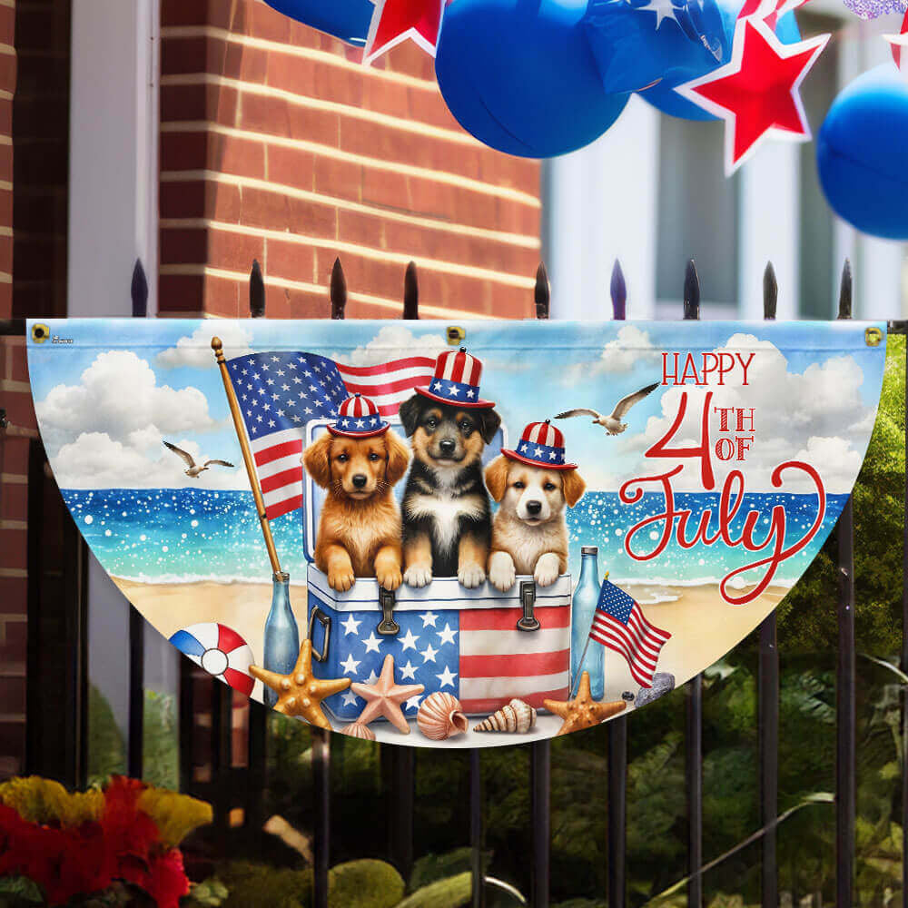 Happy 4th Of July Patriotic Dogs American Fan Flag Patriotic Porch Decorations - Merchluma