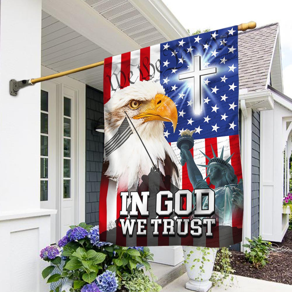 Christian Cross American Eagle Flag In God We Trust Home Decor Gift For Veterans Day - Merchluma