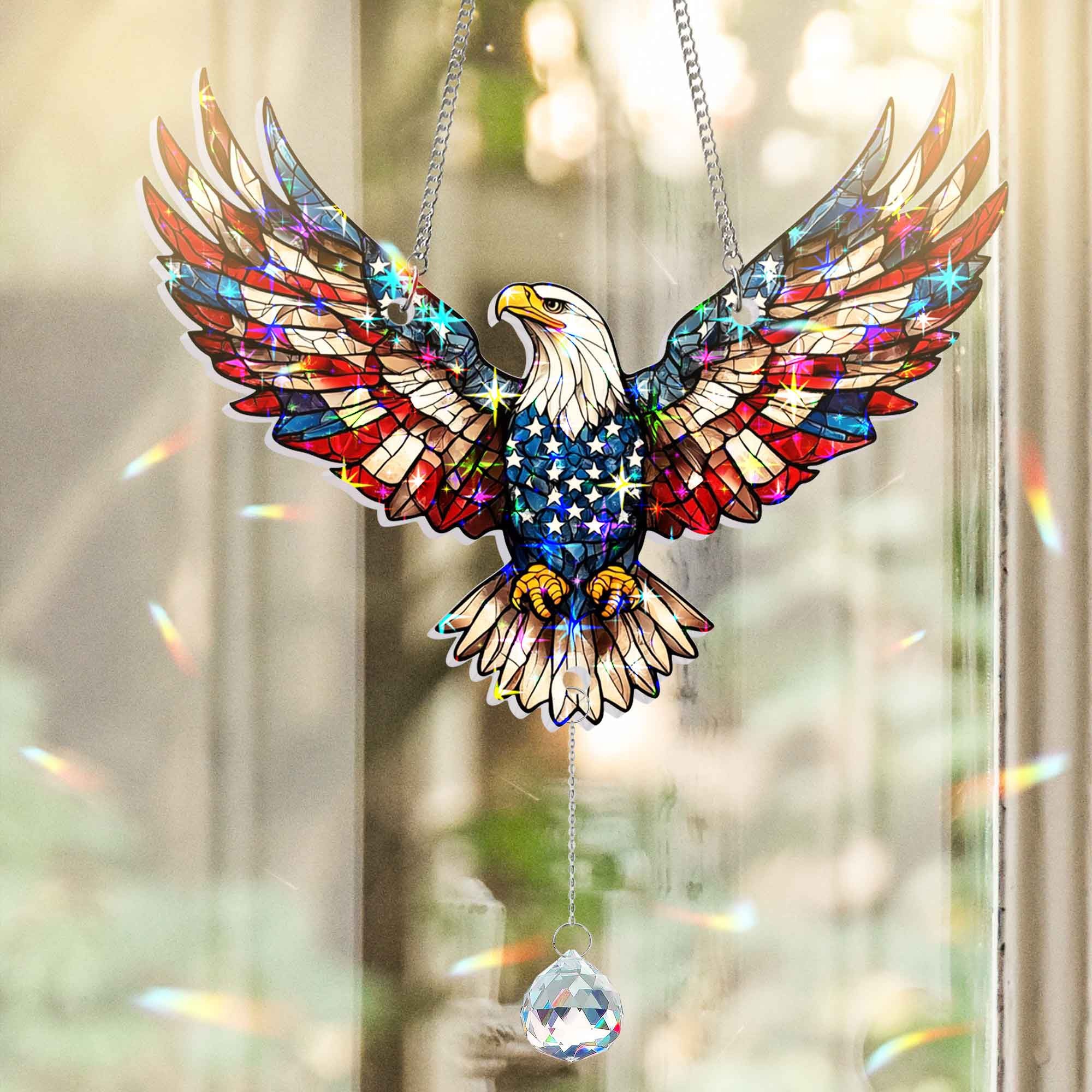 Patriotic Eagle Hologram Suncatcher 4Th Of July Home Decor Patriotic Gifts - Merchluma