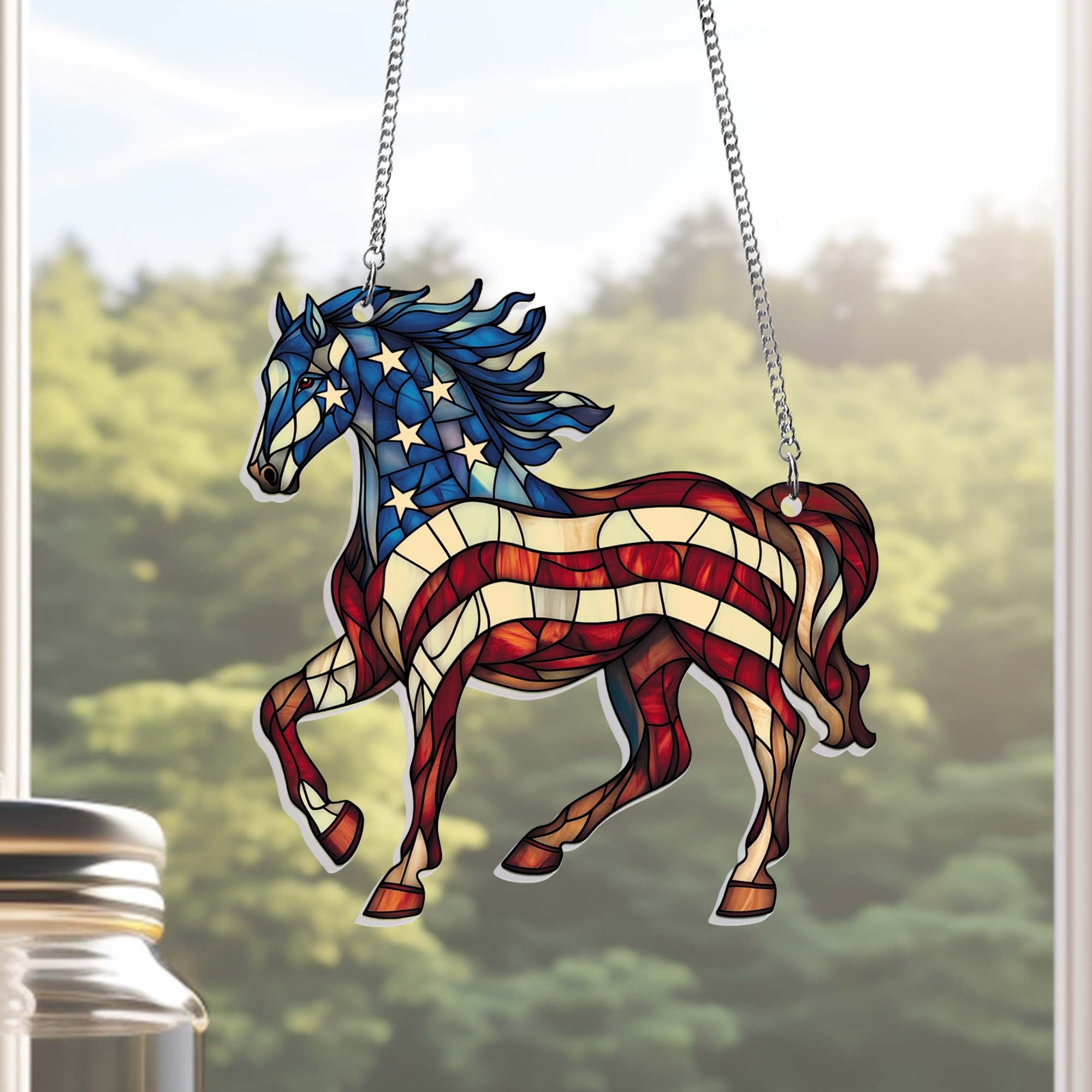 Patriotic Horse 4th Of July Suncatcher Independence Day Window Hanging Patriotic Gifts - Merchluma