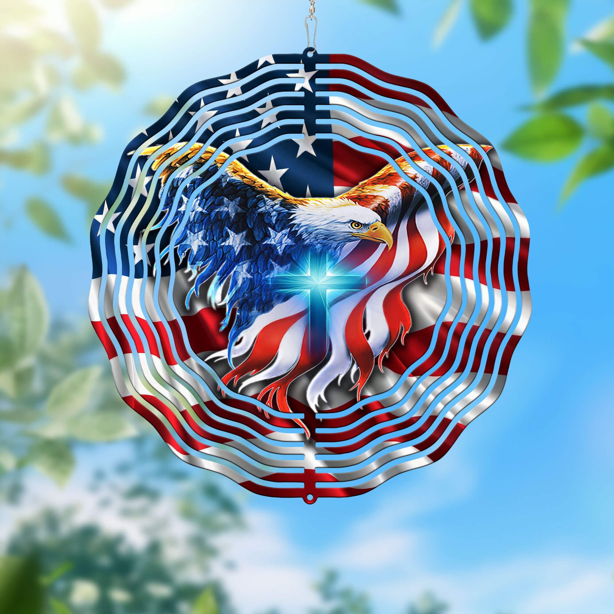 Patriotic Eagle With Christian Cross American Wind Spinner 4Th Of July Home Decor - Merchluma