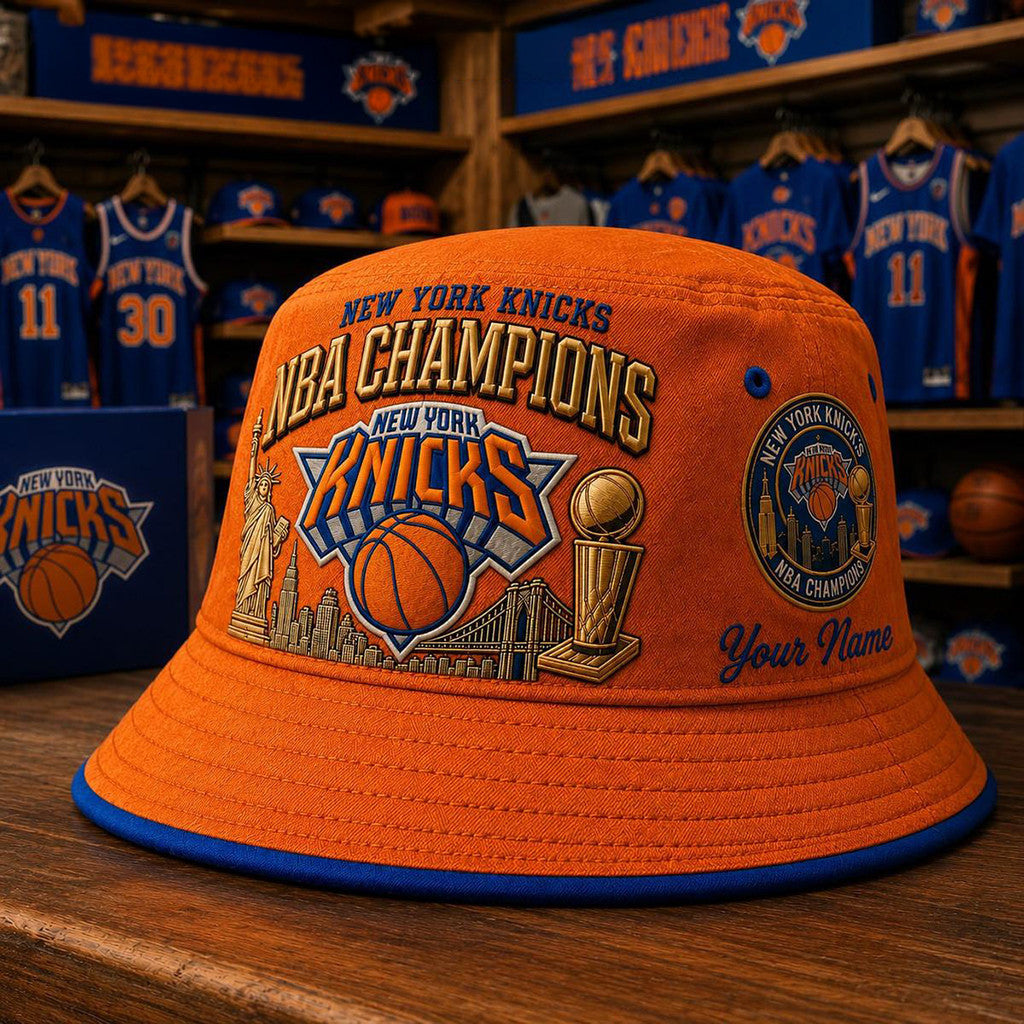 Personalized NY Knicks Finals Champions 2026 Orange Bucket Hat New York Knicks Merch Fan Gifts - Merchluma