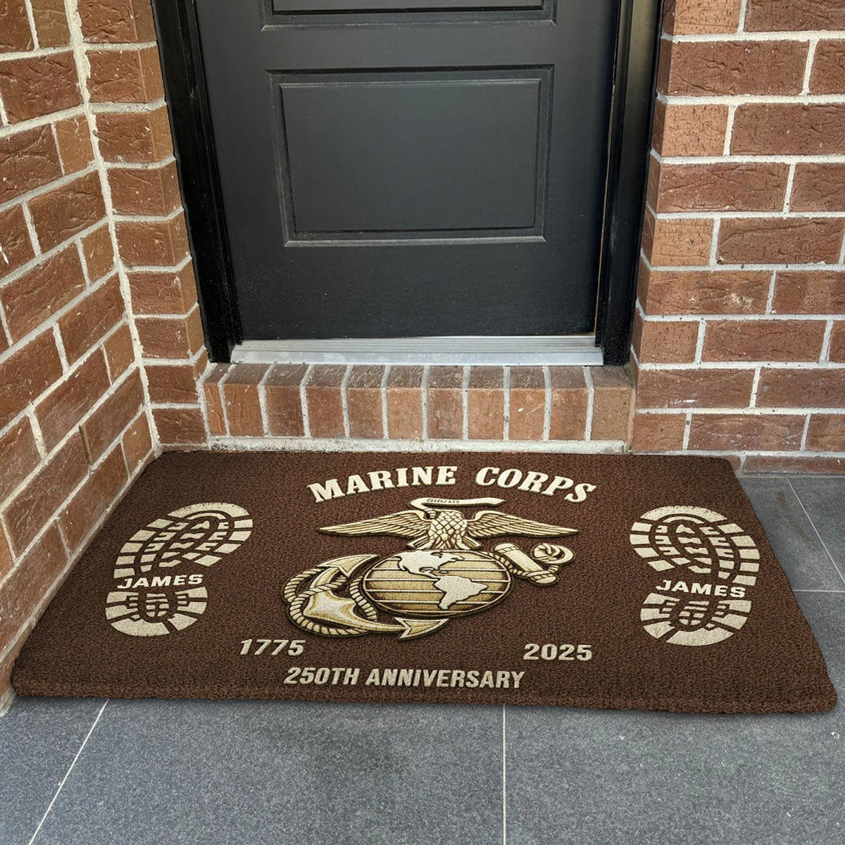 Custom US Marine Corps Doormat 250th Anniversary Outdoor Decor Patriotic Gift For Family - Merchluma