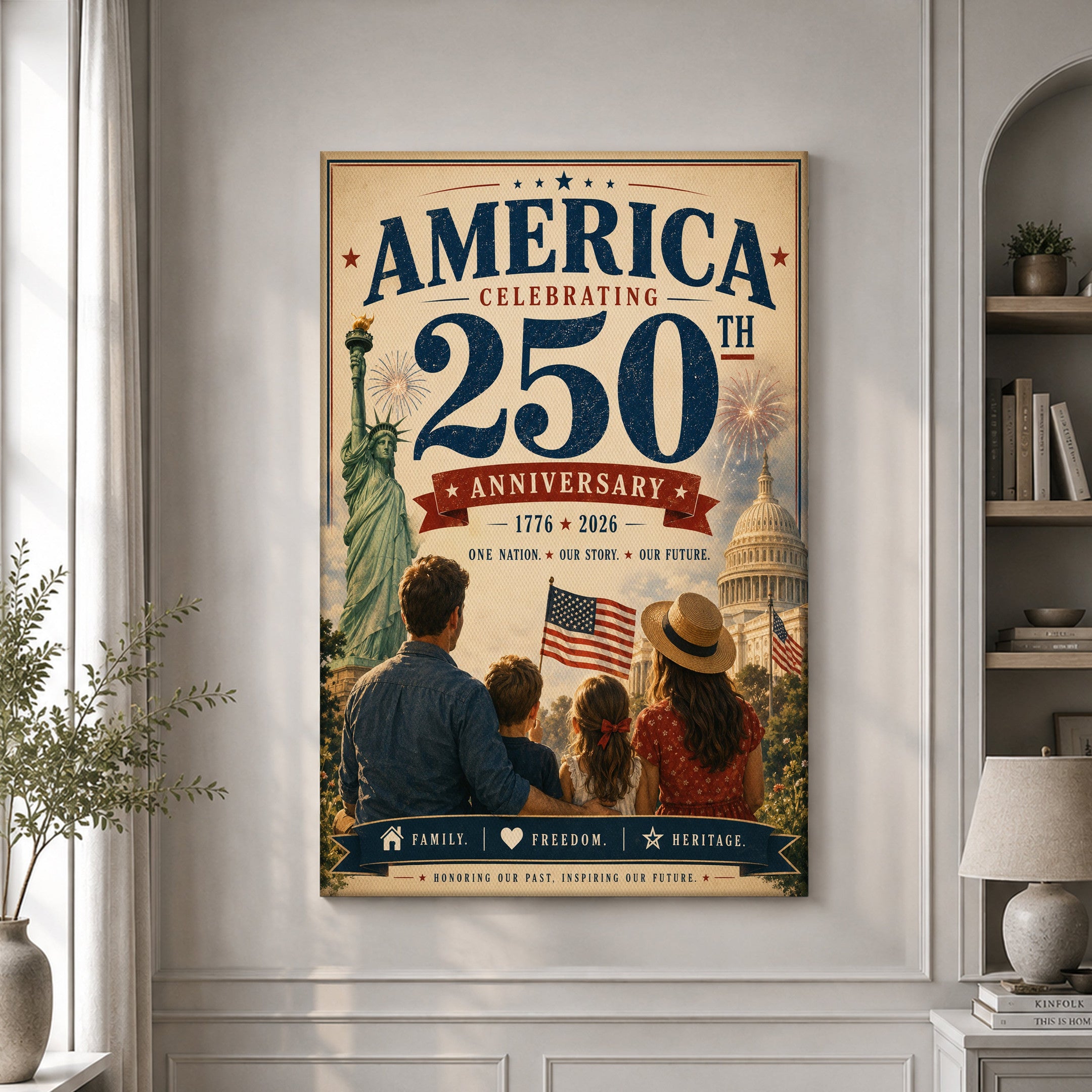 USA 250 Years Strong Poster 250 Years Of Defending Liberty Wall Decor Patriotic Gifts For Her - Merchluma