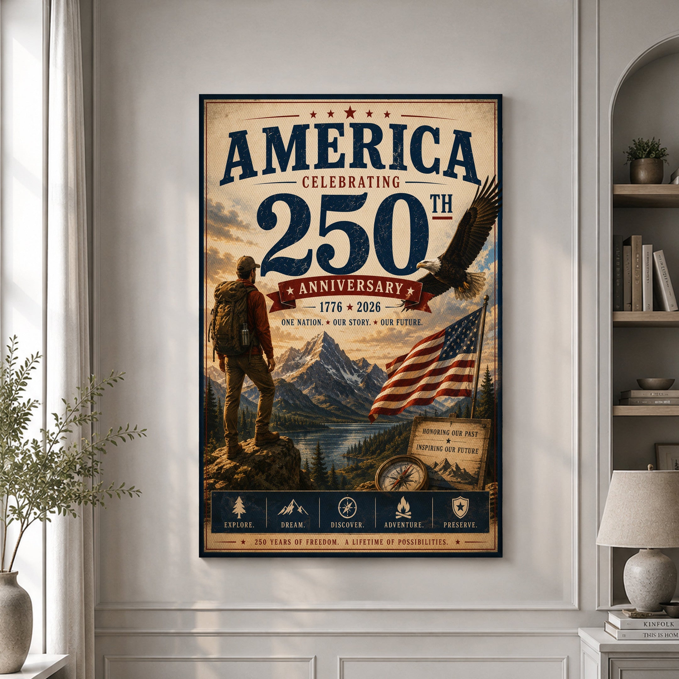 USA America 250th Poster A Lifetime Of Possibilities Home Decor Gifts For A Patriotic Person - Merchluma
