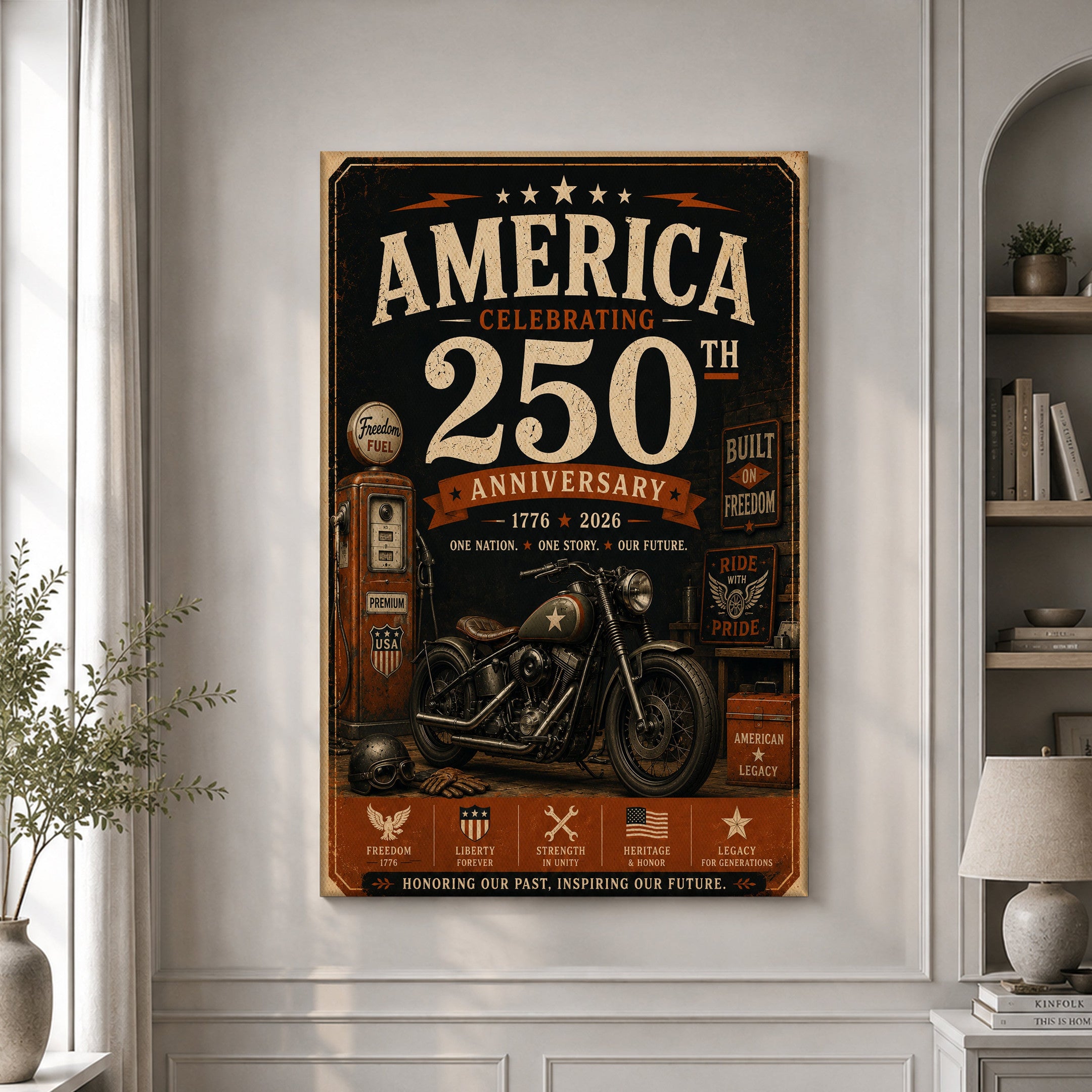 USA America 250th Poster Honoring Our Past Inspiring Our Future Wall Art Patriotic Gifts - Merchluma