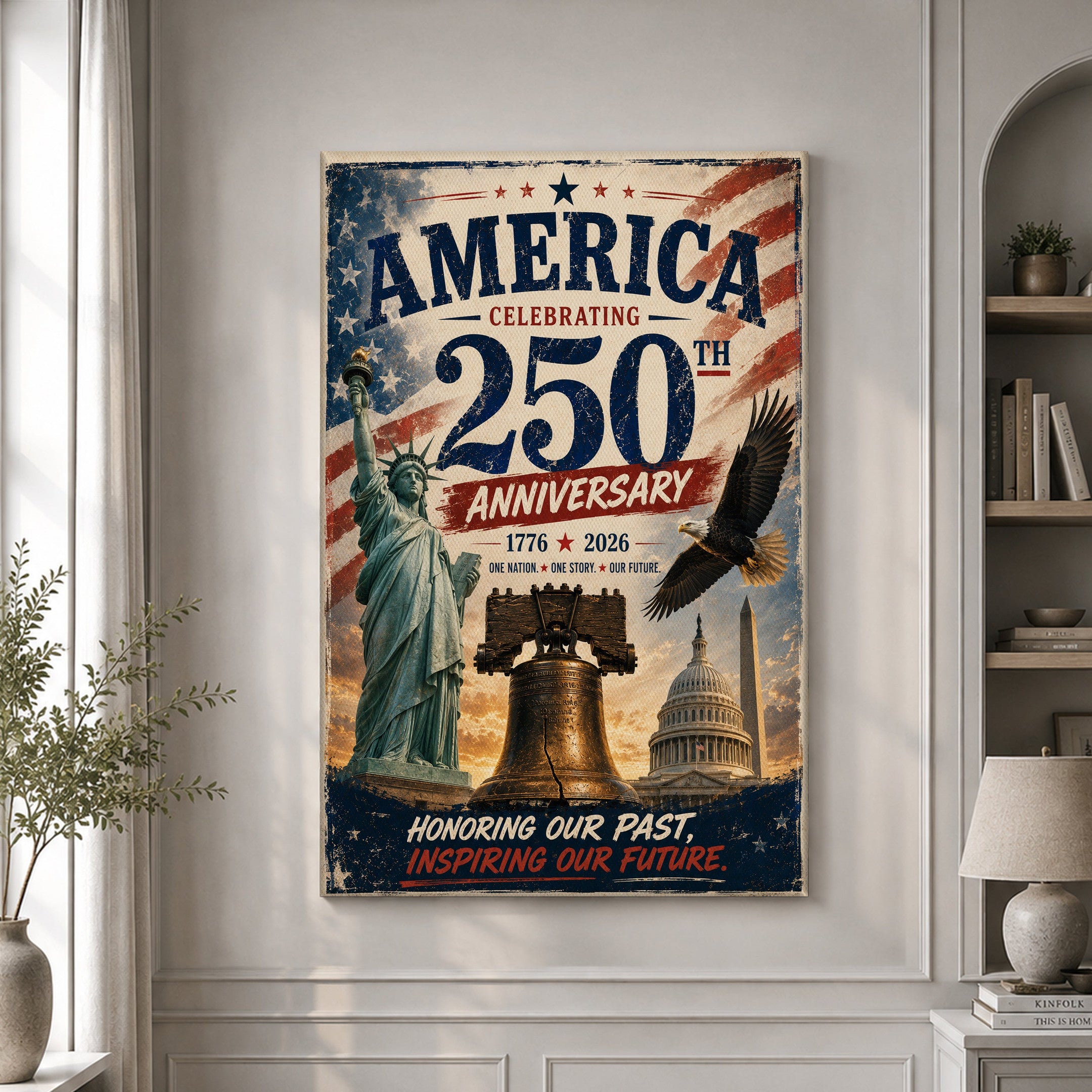 USA America 250th Poster In God We Trust Wall Decor Patriotic Gift For Women - Merchluma