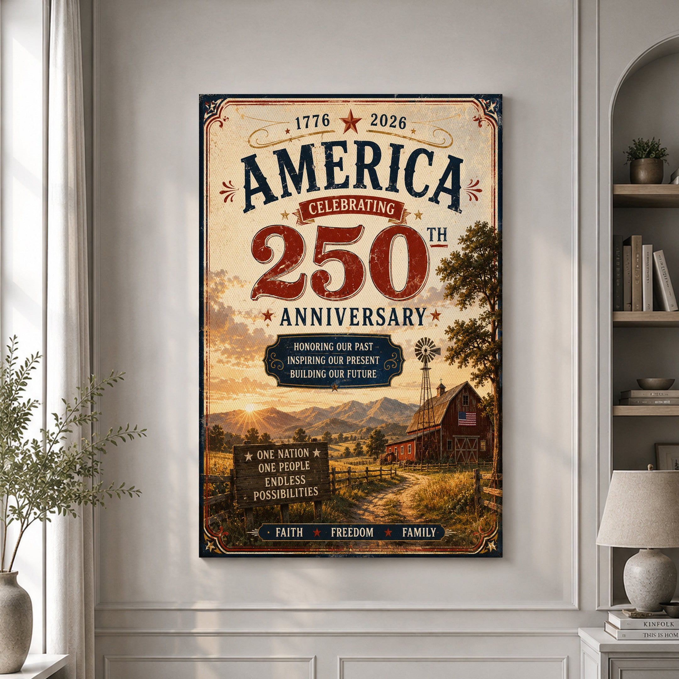 USA America 250th Poster One Nation One People Endless Possibilities Wall Decor Patriotic Gift - Merchluma