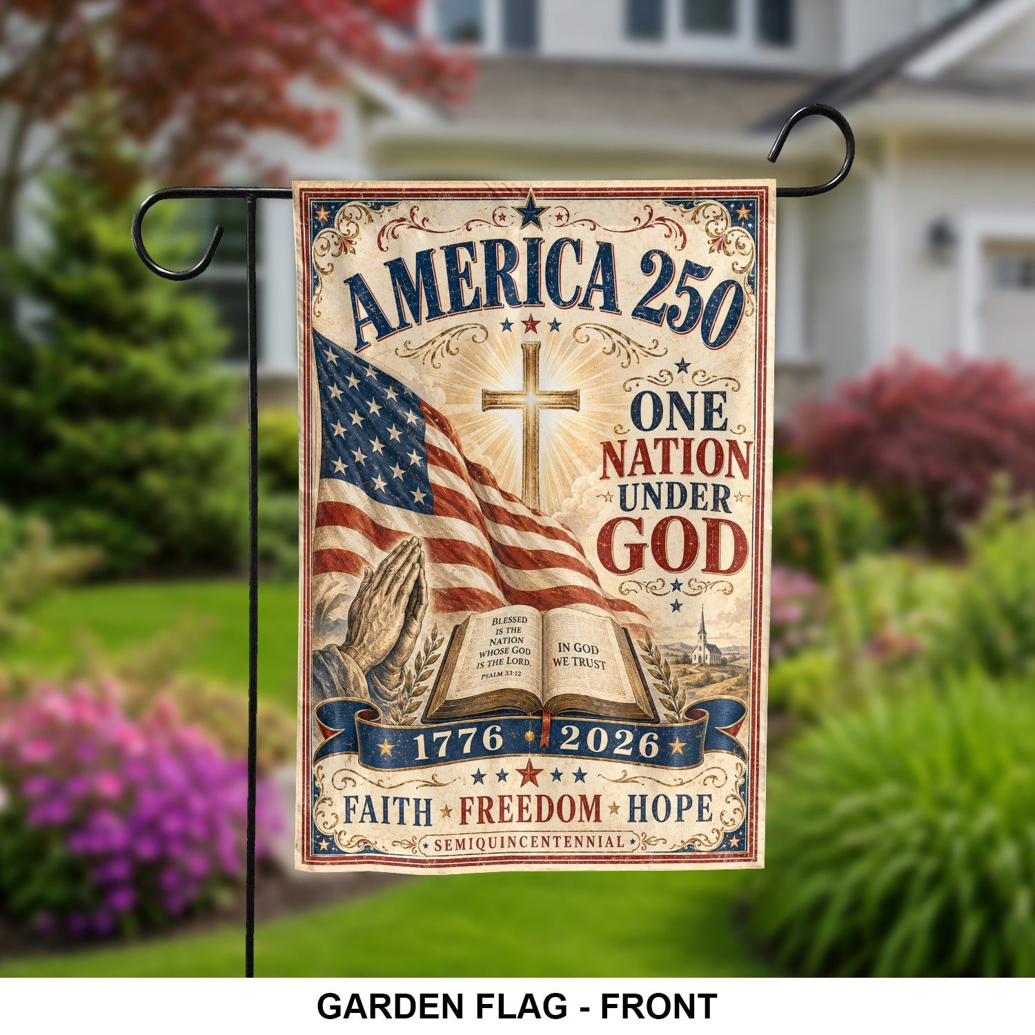USA America 250th Flag One Nation Under God Faith Freedom Hope Patriotic Outdoor Decor - Merchluma