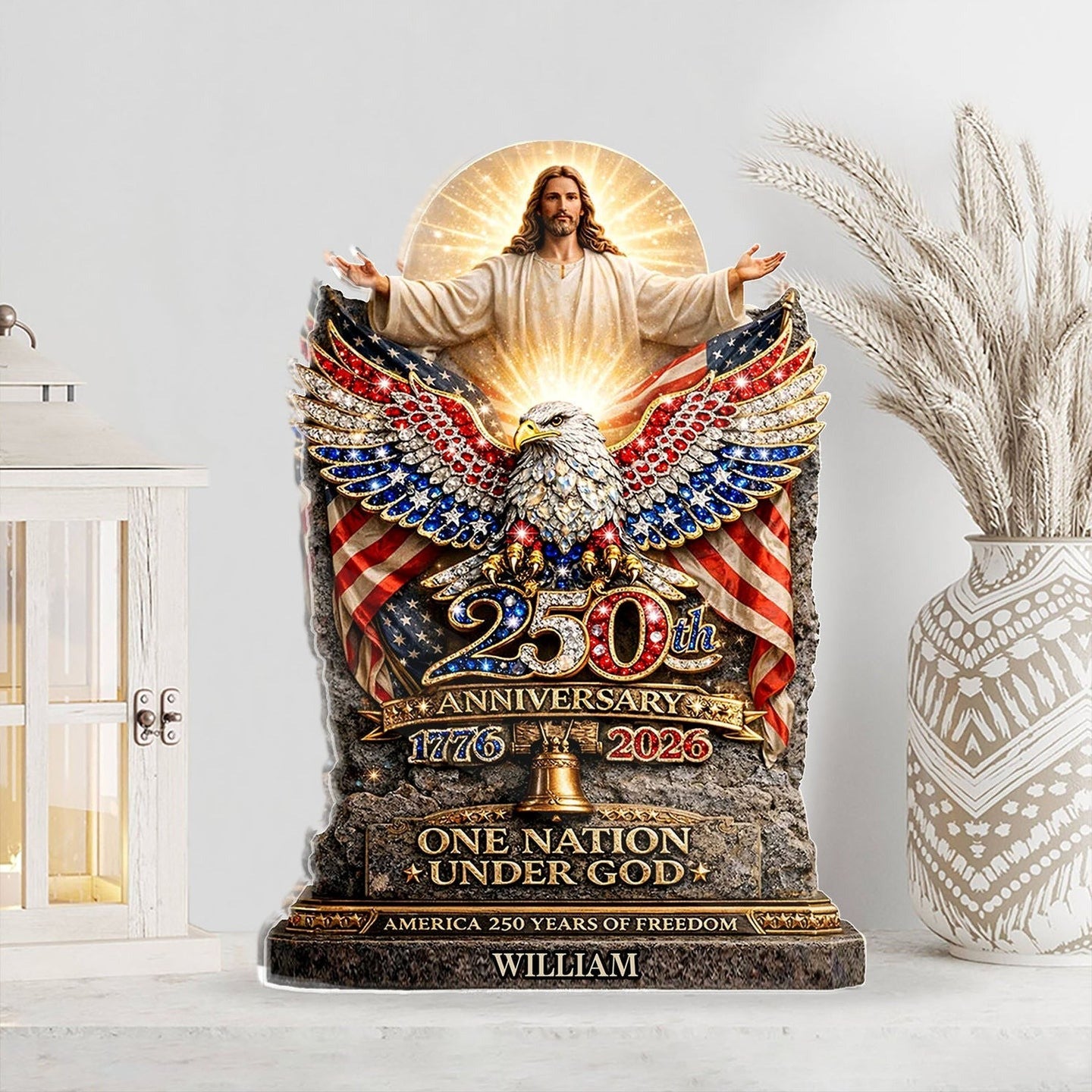 Custom One Nation Under God USA 250 Years Anniversary Shaped Acrylic Plaque Home Decor Items - Merchluma