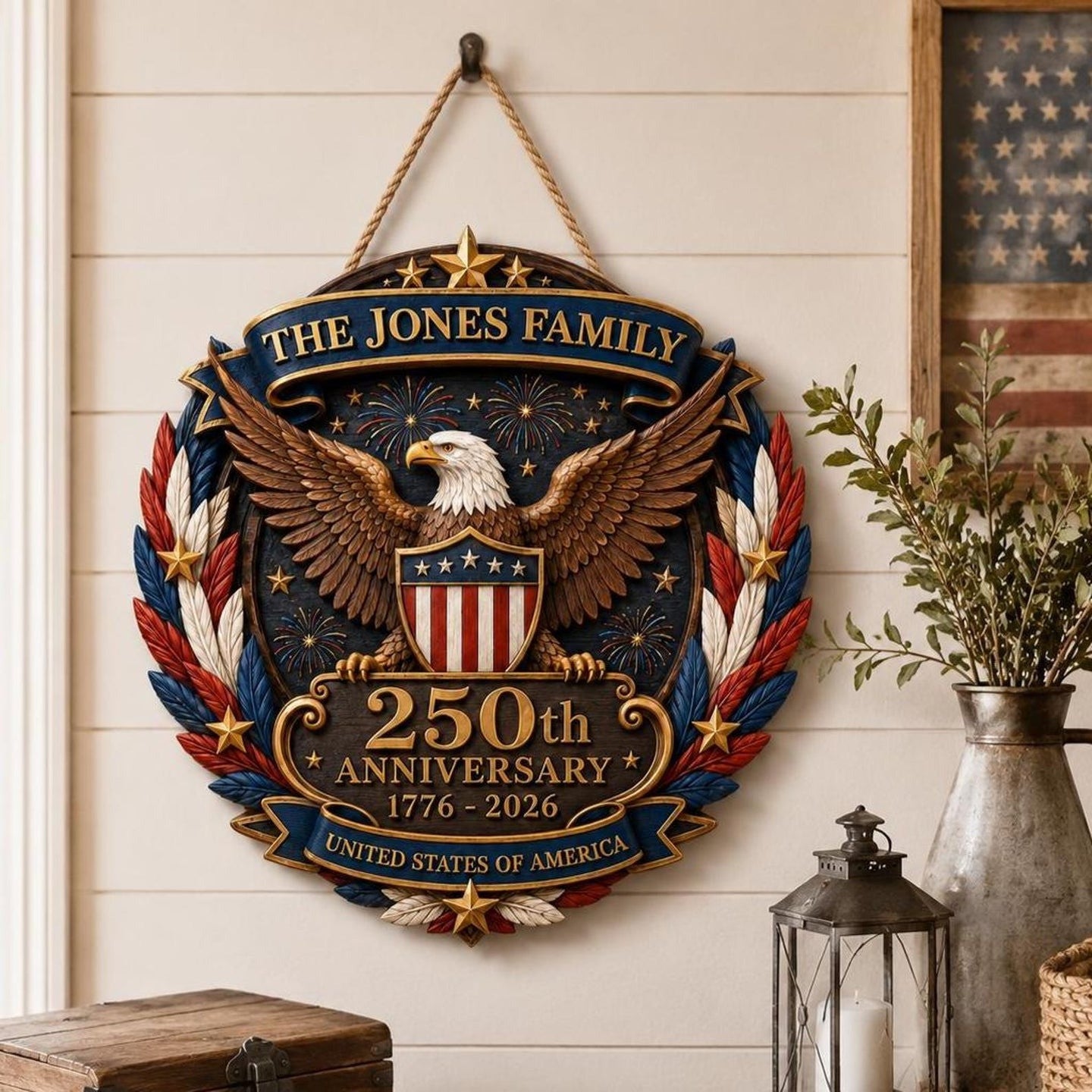 Custom America 250th Anniversary Patriotic Eagle Wood Sign Patriotic House Decor Items - Merchluma