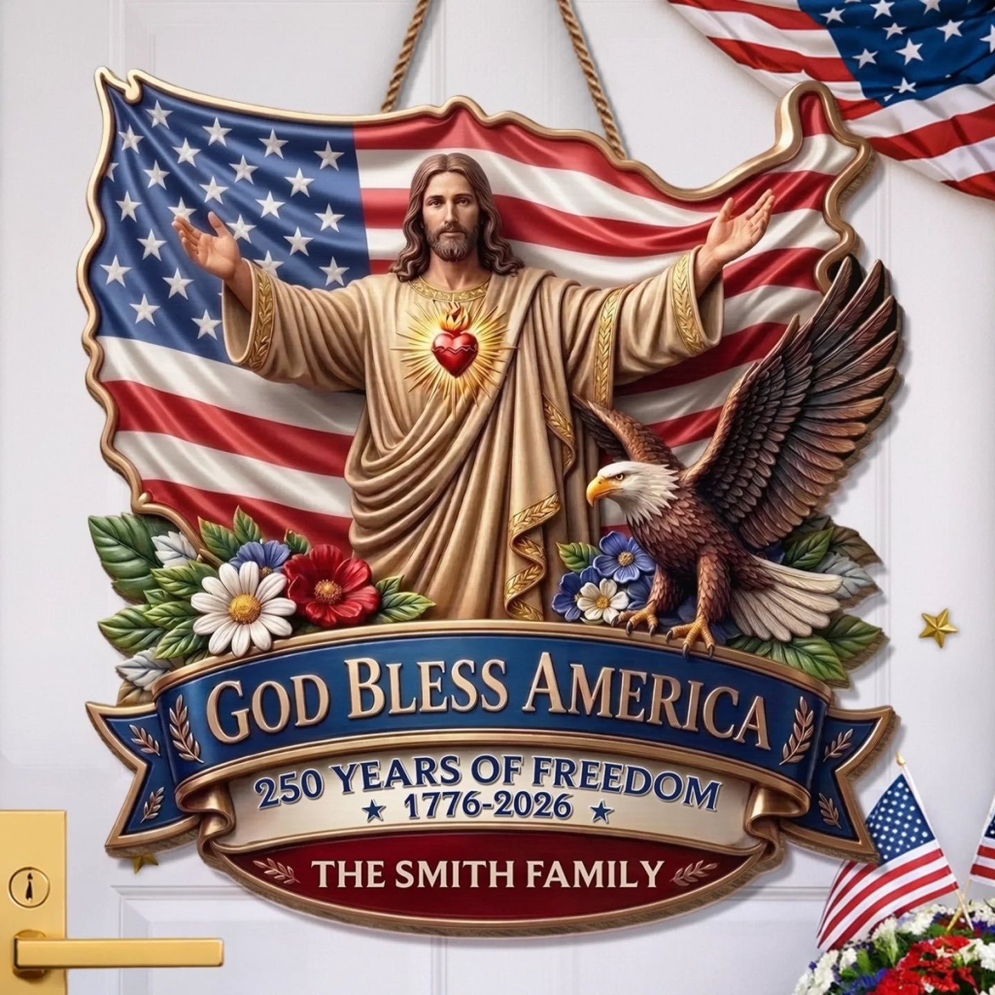Custom America 250th Anniversary Wood Sign God Bless America Home Decor Ideas Gifts For Mom - Merchluma