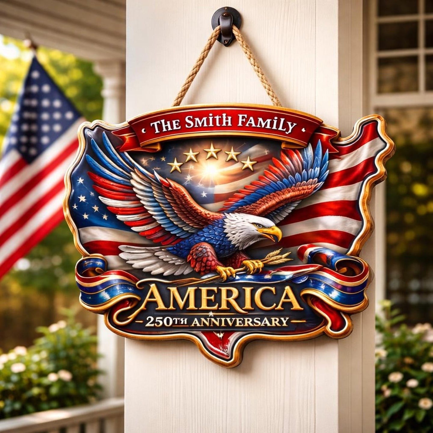 Custom American Flag Eagle 250th Anniversary Wood Sign Home Decor Items Patriotic Gifts - Merchluma