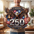 Personalized USA 250th Anniversary Patriotic Eagle Wood Sign US Patriot Merch Gift For Family - Merchluma