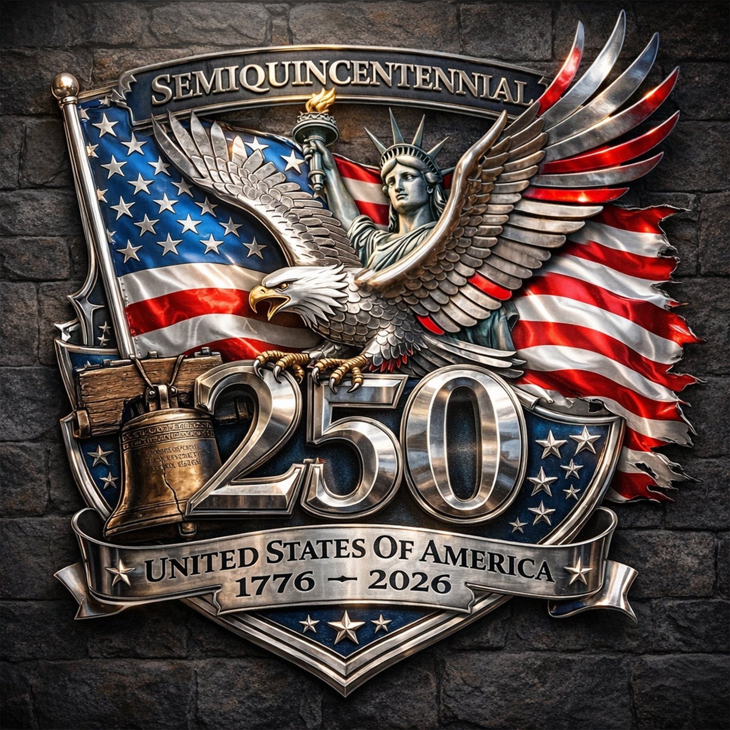 USA Semiquincentennial 250 Years Of America Anniversary Metal Sign US Patriot Merch Gifts Ideas - Merchluma