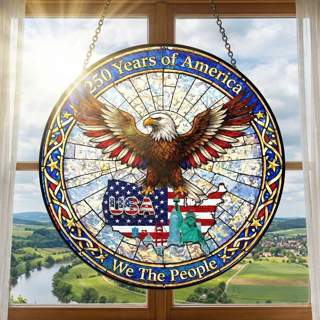 250 Years Of America Suncatcher Patriotic Eagle Maps USA Home Deocor - Merchluma