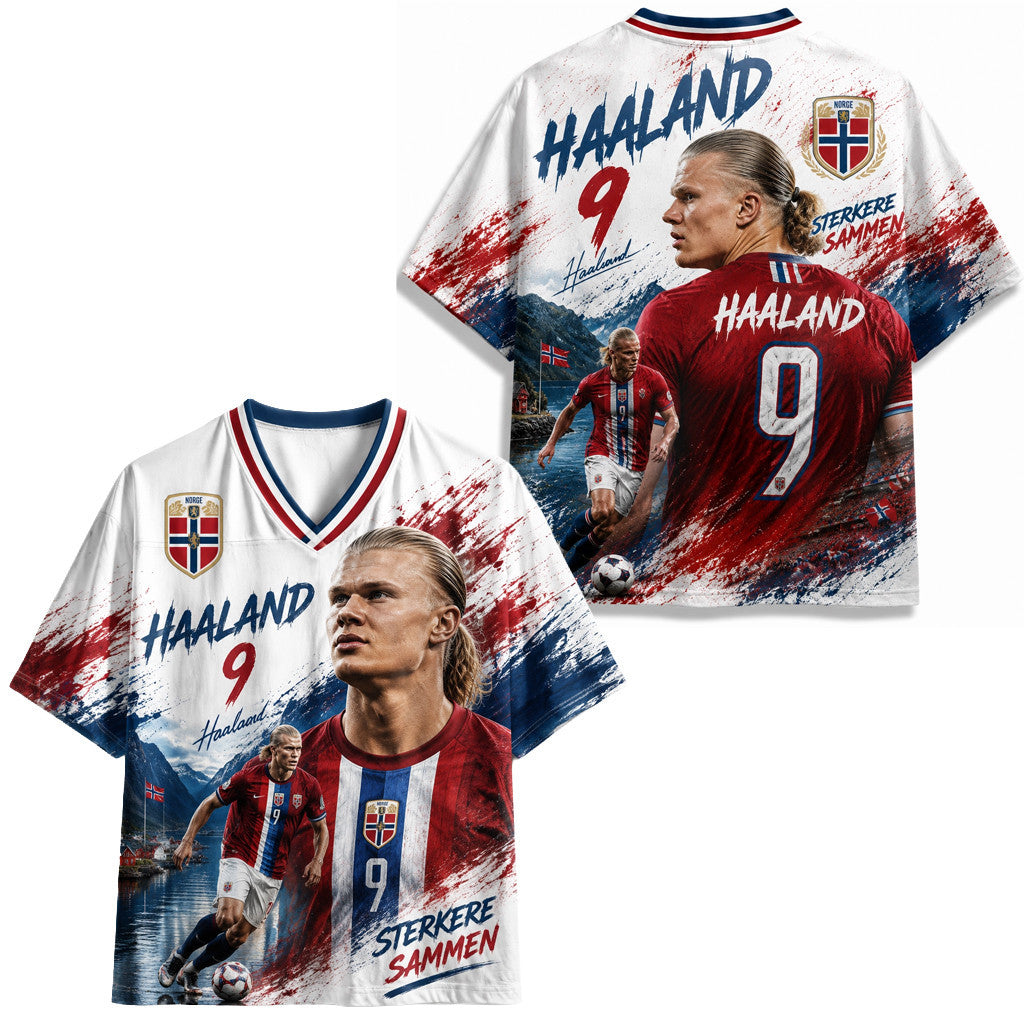 Haaland #9 Norway 2026 World Cup Soccer Football Jersey Sterkere Sammen Haaland Merch - Merchluma