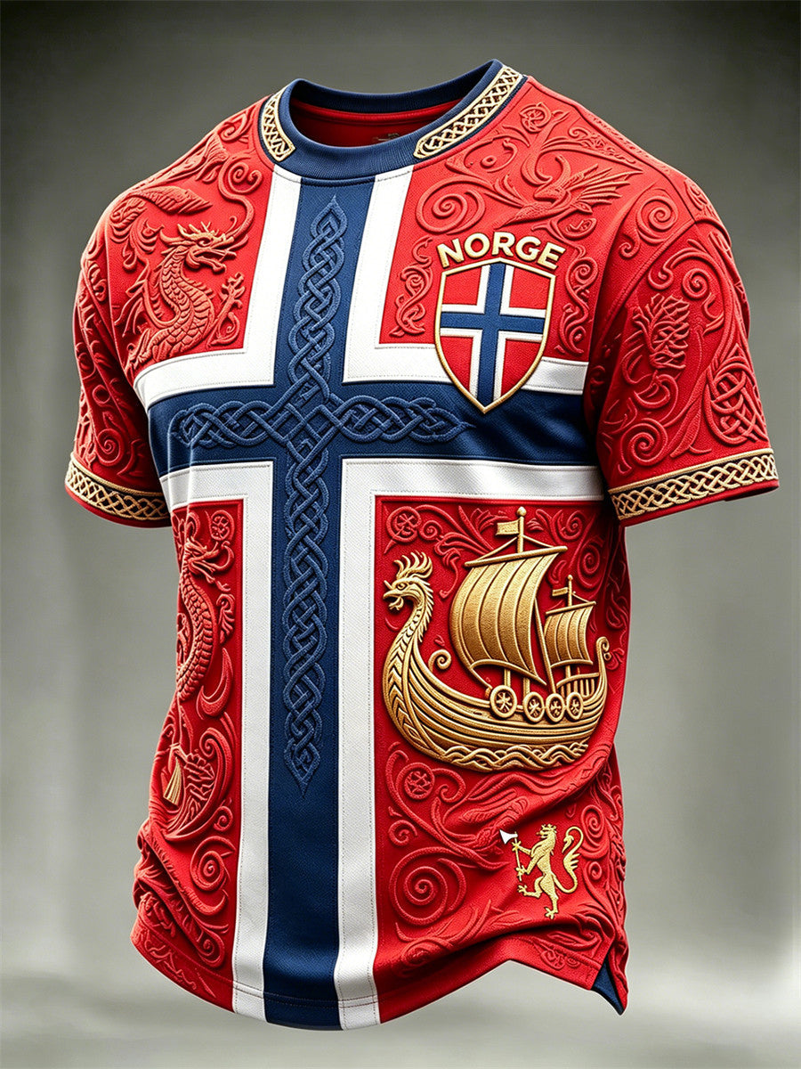 Norway FIFA World Cup 2026 Merch Viking Ship And Dragons Norge Flag T-Shirt Game Day Apparel - Merchluma