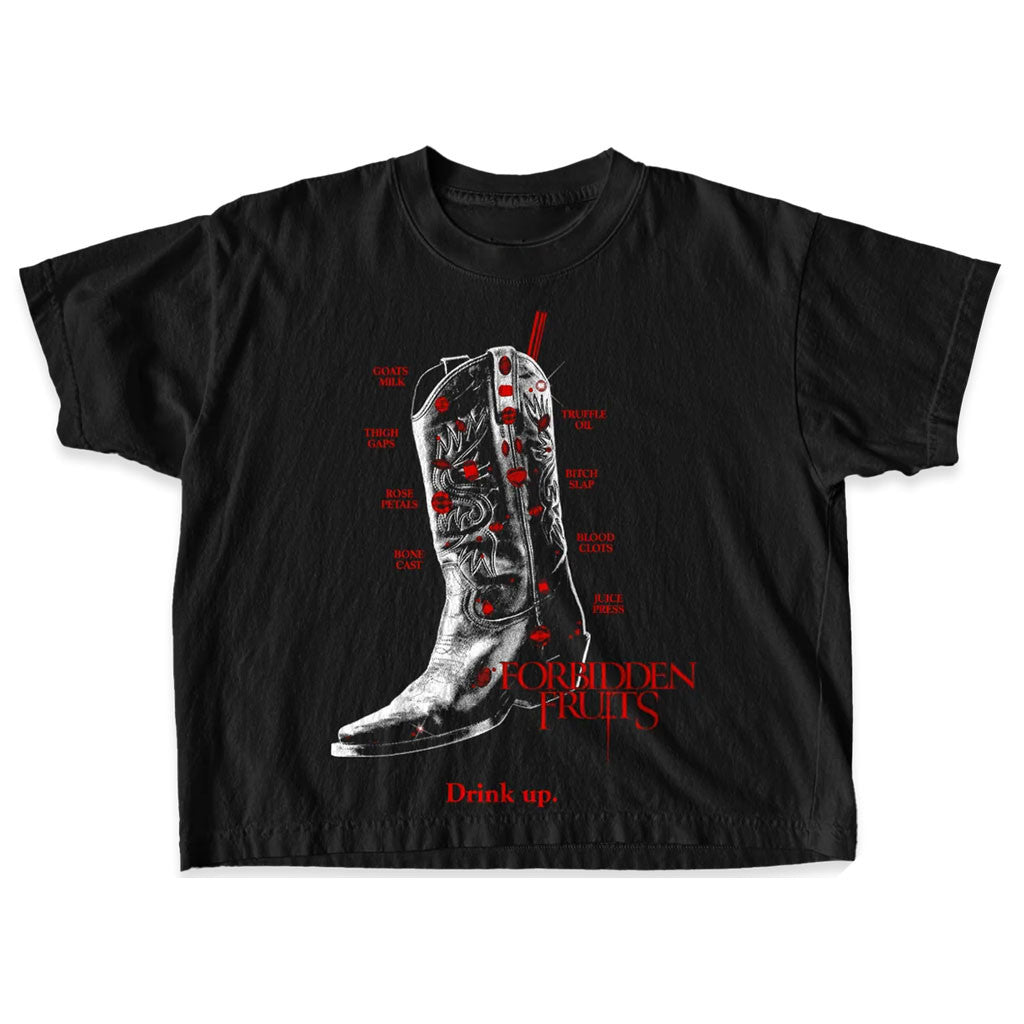 Super Yaki Merch 2026 Super Yaki X Forbidden Fruits Present Drink Up T-Shirt Horror Fan Gifts - Merchluma