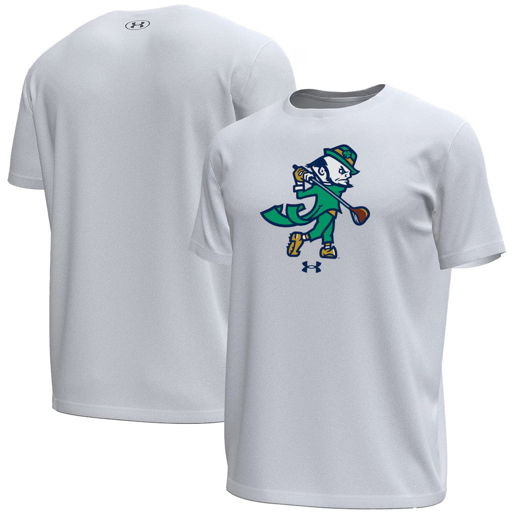 Notre Dame Merch 2026 Notre Dame Fighting Irish Under Armour Golf Leprechaun T-Shirt White - Merchluma