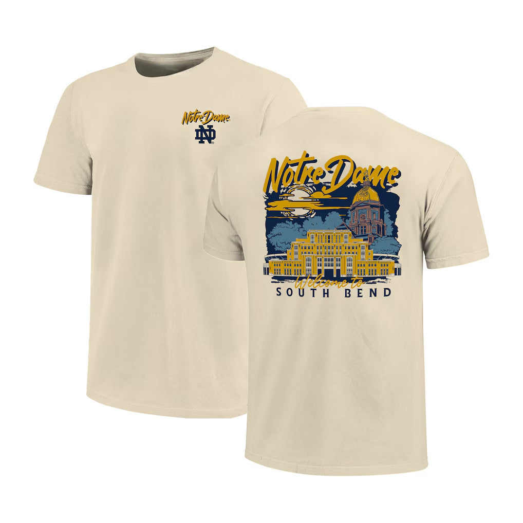 Notre Dame Merch 2026 Notre Dame Fighting Irish Image One Hand-Drawn Campus Stack T-Shirt - Merchluma