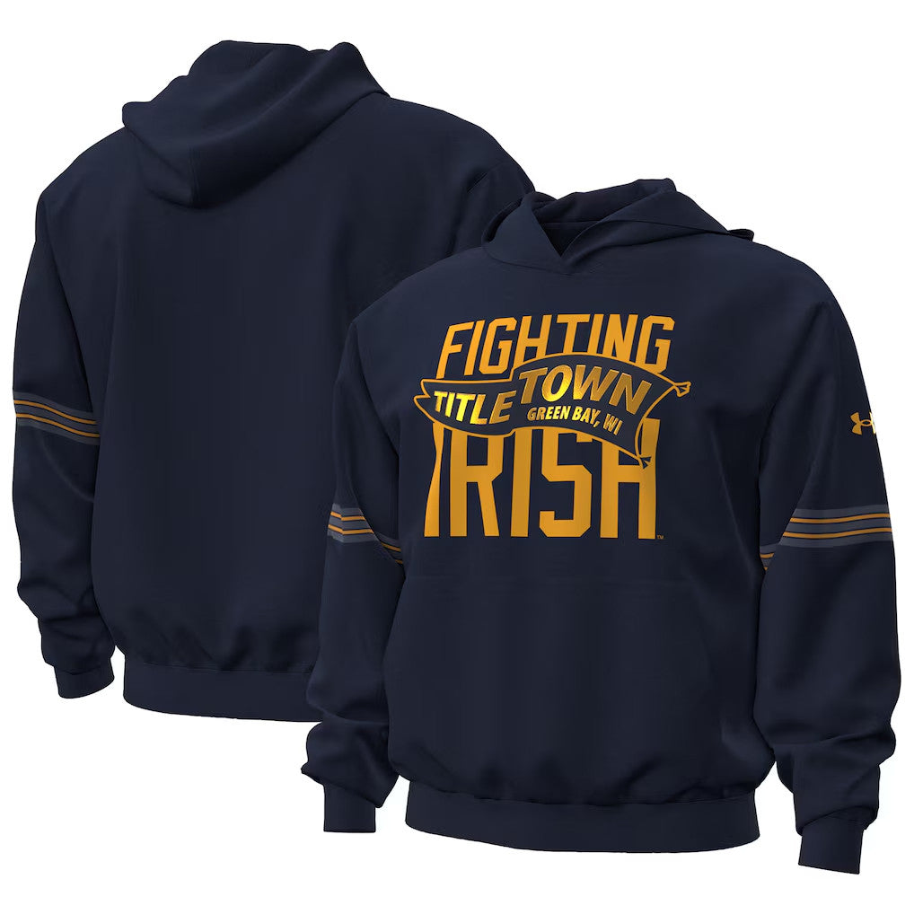 Notre Dame Merch Notre Dame Fighting Irish 2026 Shamrock Series Titletown Icon Taped Hoodie Navy - Merchluma