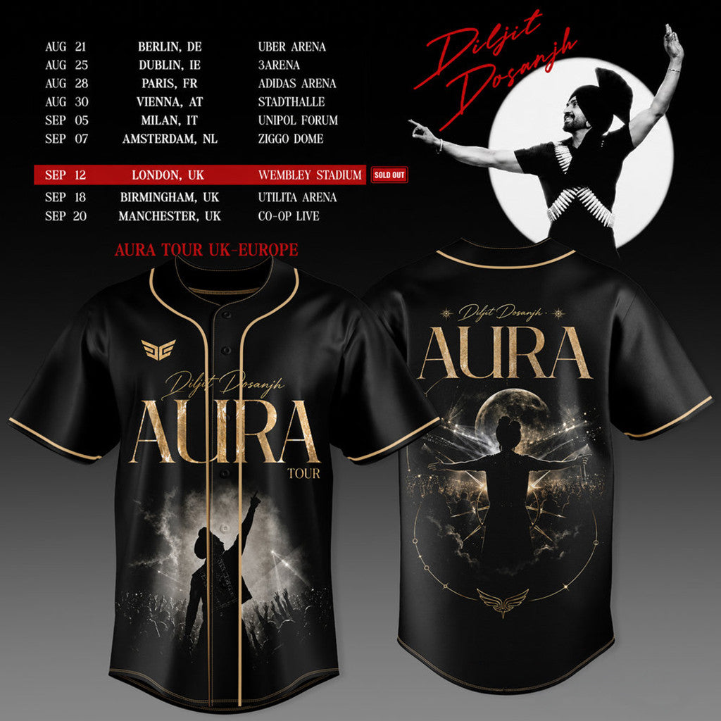 Diljit Dosanjh Aura World Tour 2026 Baseball Jersey Diljit Dosanjh Merch Best Gift For Fans - Merchluma