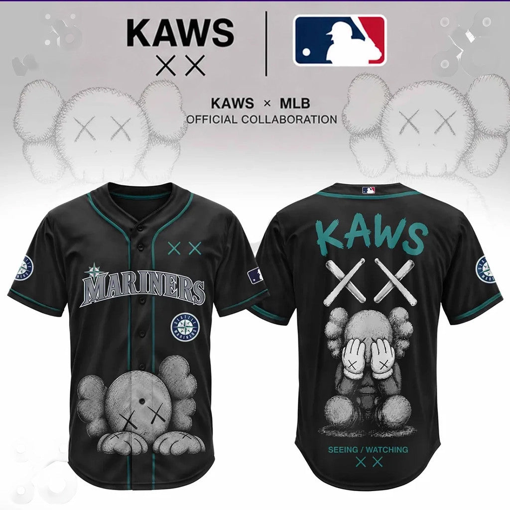 KAWS X Seattle Mariners Blackout Baseball Jersey 2026 Seattle Mariners Merch Baseball Fan Gifts - Merchluma