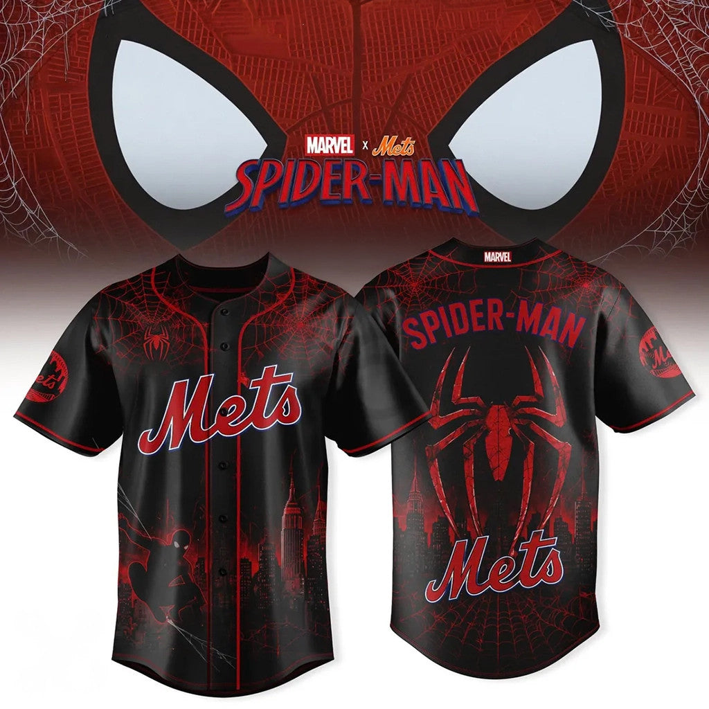 Marvel X New York Mets Spider-Man Black Red Baseball Jersey 2026 NY Mets Merch Gift For Him - Merchluma