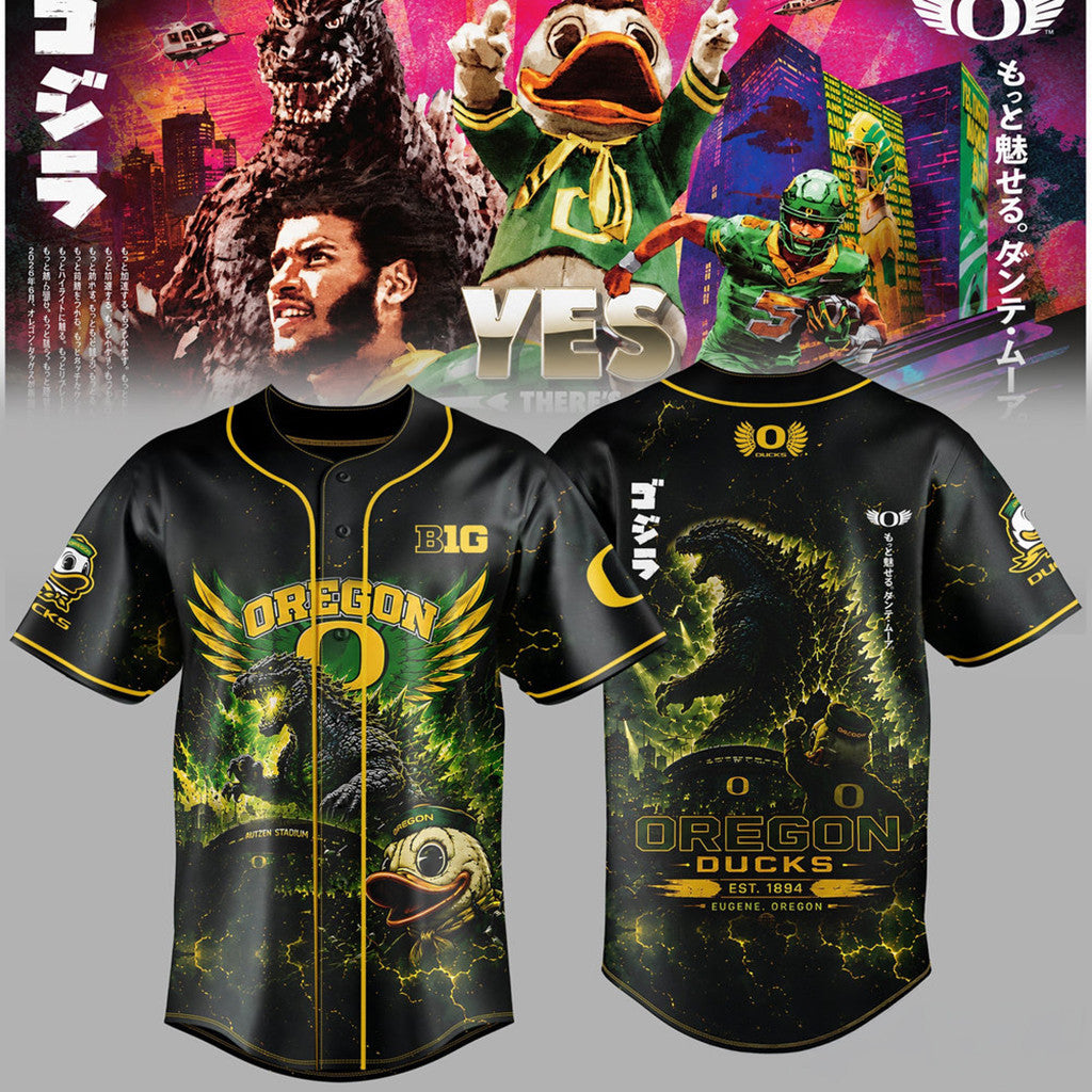 Oregon Ducks X Godzilla 2026 Baseball Jersey Oregon Ducks Merch Gifts For Football Lovers - Merchluma